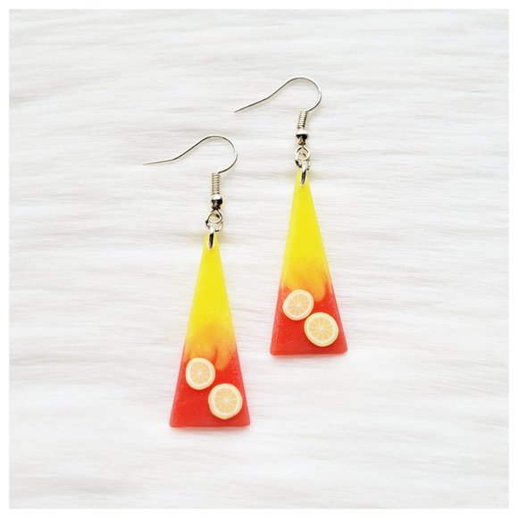 Strawberry Lemonade Earrings Yellow and Pinkish Red Lemon Dangle Earrings - Picture 10 of 10